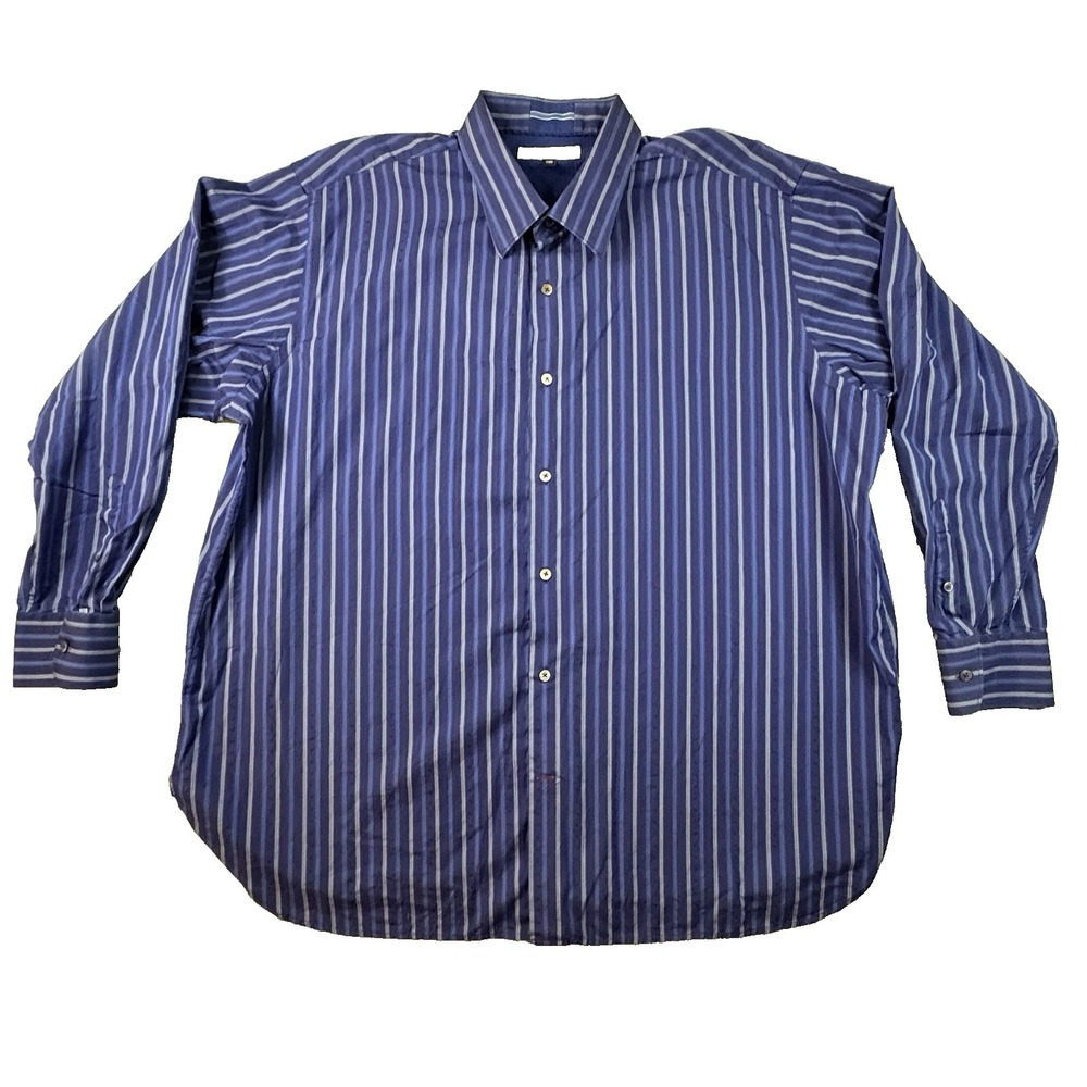 Equilibrio Men's 2XB Blue & Silver Geometric Striped LS Button Up Shirt Big Tall